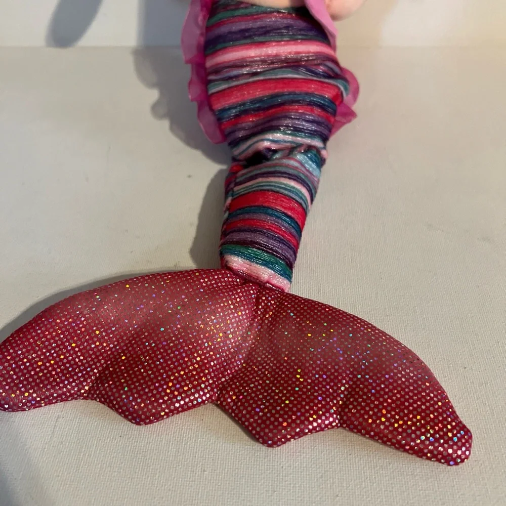 The Petting Zoo Pink Fin Mermaid Brown Skin Brunette Hair Turtle Pet Plush 17 “